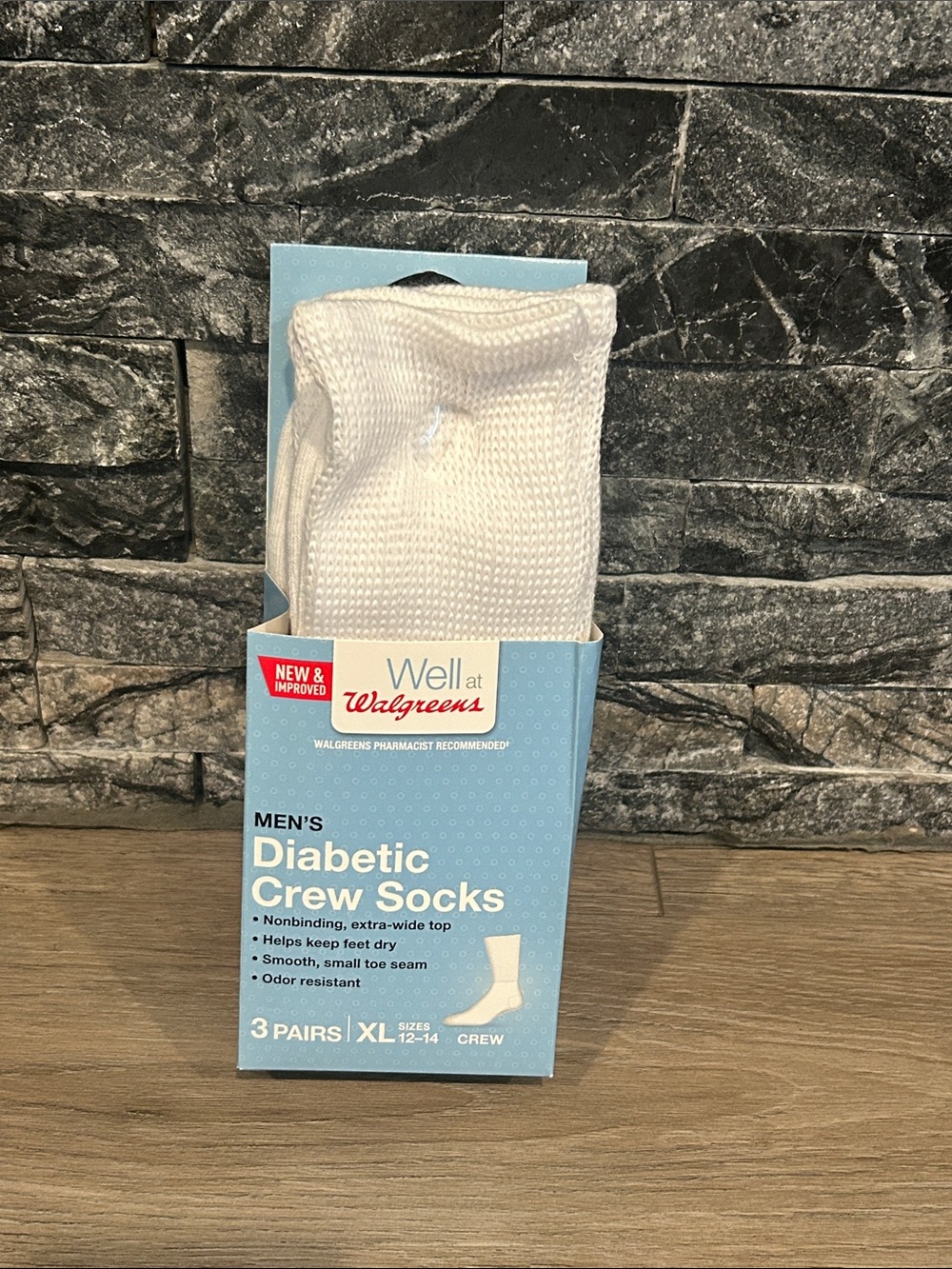 Men's Diabetic Crew Socks - White, 3 Pairs Size XL